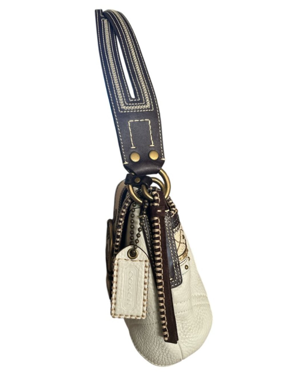 VTG Coach Soho Leather Y2K Studded Stitched Shoulder Flap Bag Chalk 10479 - Picture 11 of 16